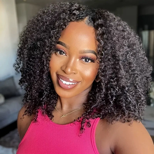 African Wig - Super Stylish & Charming Black Small-Curled Medium-Length Wig Cap, Synthetic Short Curly Wig