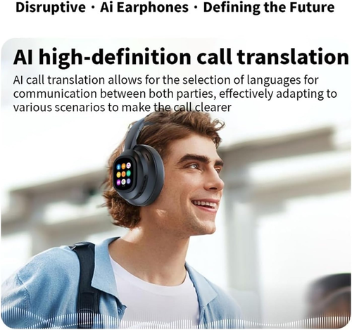 HYUNDAI X1 Pro Wireless Bluetooth 6.0 Headphones with Detachable Full Color LCD Touch Screen, Support Customizable Screen Wallpaper, Audio Headset for Music & Phone Calls