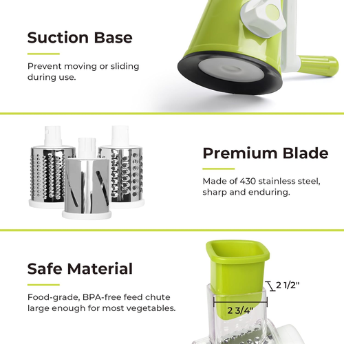 Click to see full view       3+ Cheese Grater Manual Rotary Vegetable Slicer Fruit Shredder Drum Grater with 3 Stainless Steel Rotary Set