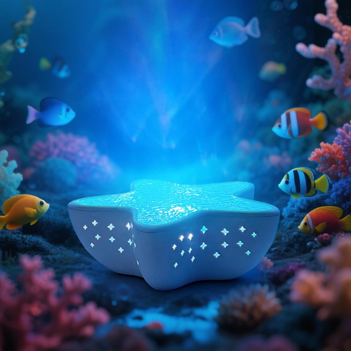 Starfish Ocean Projection Lamp, Romantic Water Ripple Night Light, Ocean Wave Projector Light, 7 Colors LED Sea Star Lamp, for Room Decor, Ambient Mood Lighting