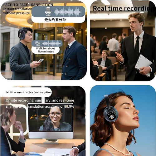 HYUNDAI X1 Pro Wireless Bluetooth 6.0 Headphones with Detachable Full Color LCD Touch Screen, Support Customizable Screen Wallpaper, Audio Headset for Music & Phone Calls