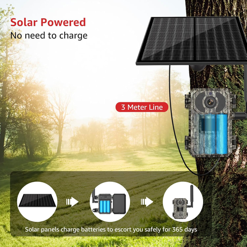 4G LTE Outdoor Hunting Camera with 4W Solar Panel 2K 4MP Resolution, IP66 Waterproof, Night Vision & PIR Motion Detection