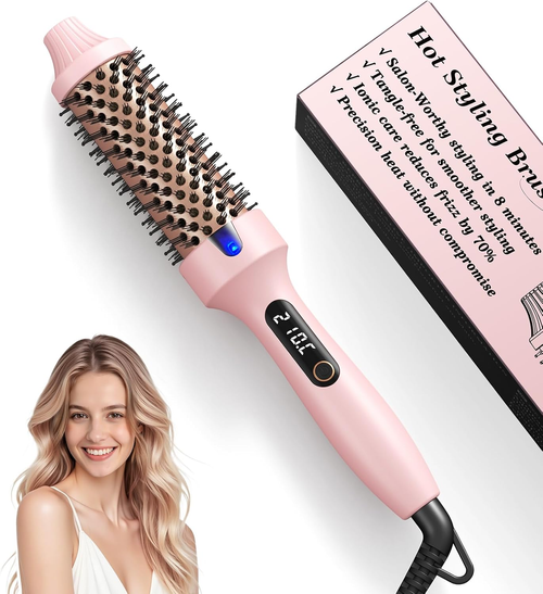Terviiix Thermal Brush Get Voluminous Style, Quick Heating Hot Brush, Ceramic Tourmaline Ionic Heated Curling Iron, Digital Display 9 Temperatures Curling...