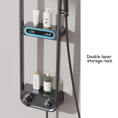 Smart New Temperature-Controlled Digital Display Shower Head Set – Thermostatic Home Shower System with Storage Shelf