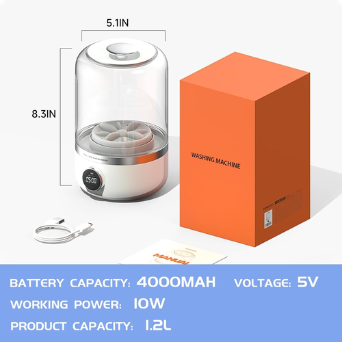 Portable Mini Washing Machine, 1.2L underwear washer with Digital Timer Display for underwear, socks, saliva towels, suitable for apartments, hotels, and travel and Fathers Day