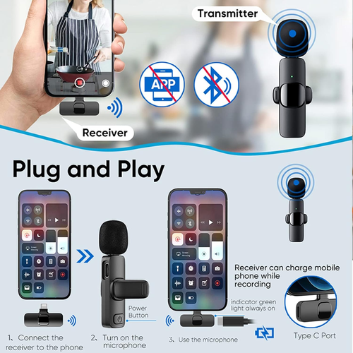 2in1 Wireless Mic Clip Microphone Conference Live Lavalier Microphone with Receiver for iphone and Android Phone