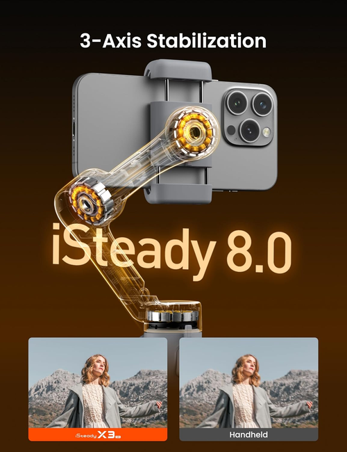 Hohem iSteady X3 Gimbal Stabilizer for iPhone, Foldable Phone Gimbal Object Tracking, Remote Control, 3-Axis Phone Stabilizer Built-in Extendable Rod & Tripod, Fill Light for Video Recording, YouTube
