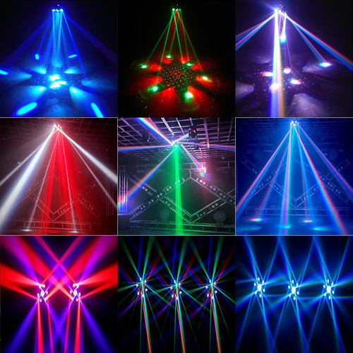 Flashback Events 6-Arm 150W RGBW Bee-Eye Spider DJ Moving Head Light – LED Stage Lighting with DMX512, Sound Activated Beam Wash, Strobe & Starry...