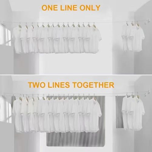 AteEco Gold Clothesline Retractable Dryer Indoor Steel Wire Double Row Clothesline Holder Hanger Clothes Drying Storage