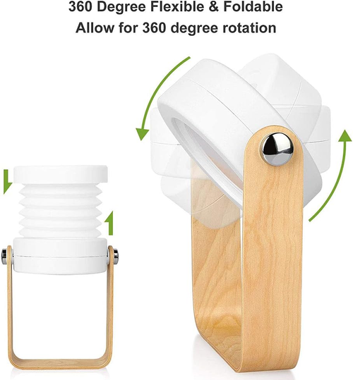 Click to see full view        4-in-1 Foldable Table Lamp, Portable Telescopic LED Night Light,Wooden Handle Portable Lantern Light and Flashlight,Touch Control Dimmable 3 Level Brightness Night Light