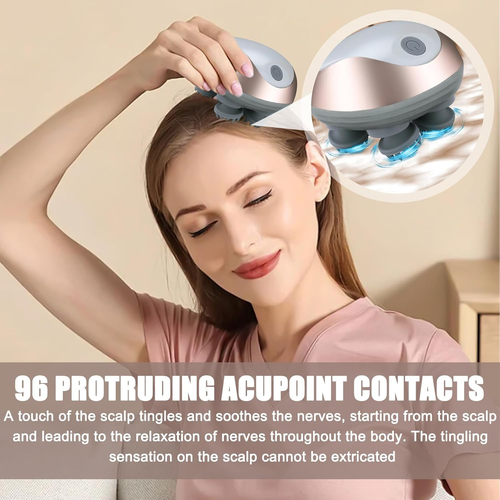 Electric Head Massager, IPX7 Waterproof, Wireless Head Massager with 4 Massage Heads and 3 Massage Modes, Scalp Massager for Relaxation for Full Body Massage