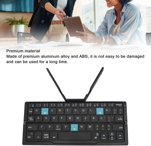 Foldable Bluetooth Keyboard with Magnetic Stand,Aluminum Alloy Mini Quiet Folding Portable Lightweight Travel Rechargeable Pocket for Tablet,iPad, Phones, Black