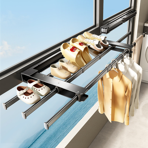 Suction Cup Shoe Drying Rack - Balcony Shoe Drying Essential, Telescopic Window Drying Rack, Foldable Invisible Rack for Drying Pillows and Storage