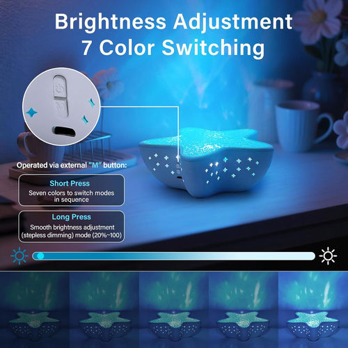 Starfish Ocean Projection Lamp, Romantic Water Ripple Night Light, Ocean Wave Projector Light, 7 Colors LED Sea Star Lamp, for Room Decor, Ambient Mood Lighting