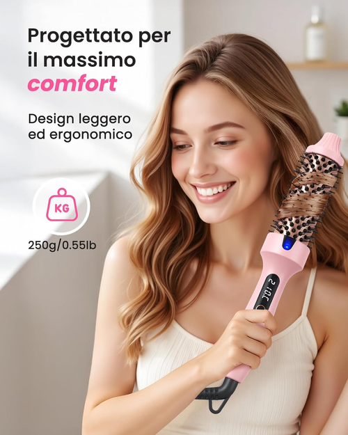 Terviiix Thermal Brush Get Voluminous Style, Quick Heating Hot Brush, Ceramic Tourmaline Ionic Heated Curling Iron, Digital Display 9 Temperatures Curling...