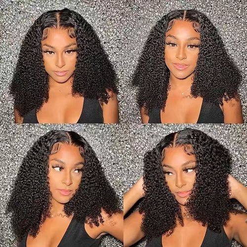 African Wig - Super Stylish & Charming Black Small-Curled Medium-Length Wig Cap, Synthetic Short Curly Wig
