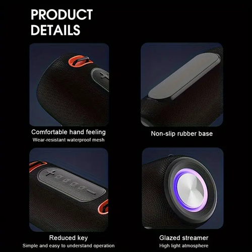 30W Portable Bluetooth Speaker with Hand Strap Colorful RGB Light Heavy Bass Sound TWS Stereo Speaker for Outdoor Use