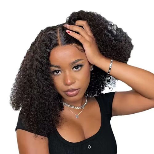 African Wig - Super Stylish & Charming Black Small-Curled Medium-Length Wig Cap, Synthetic Short Curly Wig