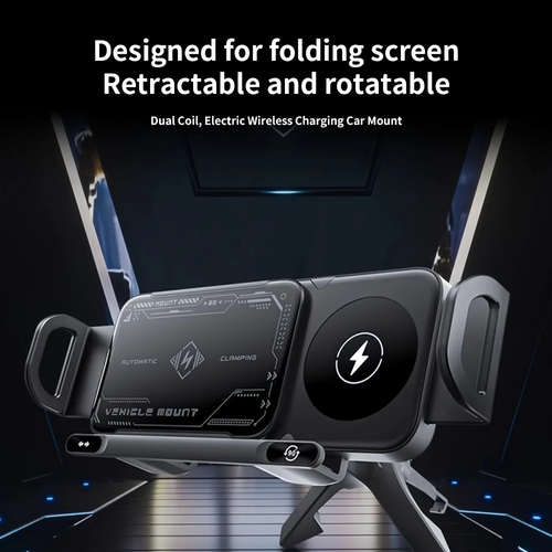 One-Touch Rotating car Wireless Charging Folding Screen Cell Phone Holder auto-Sensing