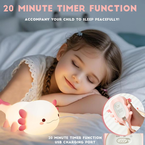 Mewaii Axolotl Night Light for Kids - Cute Silicone Rechargeable Touch Lamp, 1200mAh LED Nightlight for Children's Bedroom, Nursery Decor and Gifts
