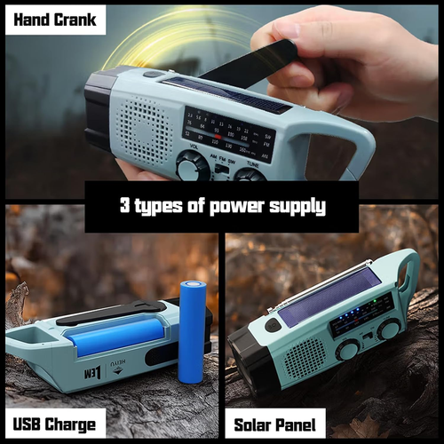 Emergency Radio, 2000 mAh Battery Crank Radio Solar Charger Power Bank USB AM FM Radio with SOS Alarm Torch, 3-Way Charging Emergency Radios, Indoor Outdoor...