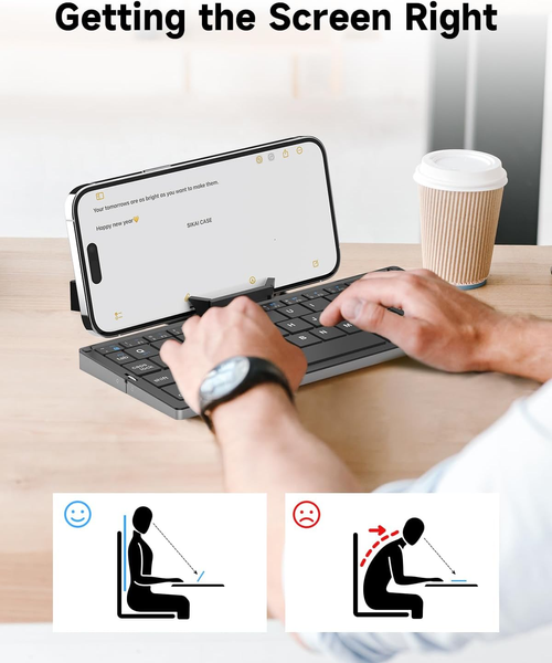 Foldable Bluetooth Keyboard with Magnetic Stand,Aluminum Alloy Mini Quiet Folding Portable Lightweight Travel Rechargeable Pocket for Tablet,iPad, Phones, Black