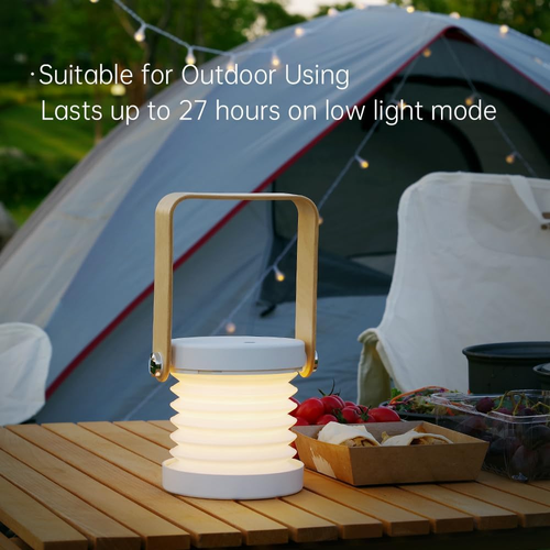 Click to see full view        4-in-1 Foldable Table Lamp, Portable Telescopic LED Night Light,Wooden Handle Portable Lantern Light and Flashlight,Touch Control Dimmable 3 Level Brightness Night Light