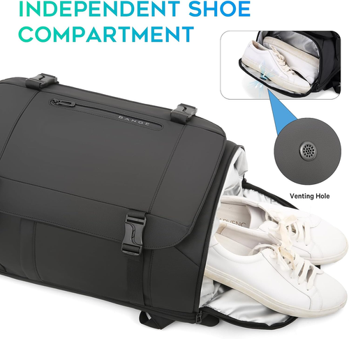 BANGE 40L Travel Backpack with Shoe Compartment, Large Capacity Weekender Bag Daypack Fits 17.3 Inch Laptop, Carry-on Luggage Backpack with Water Bottle..