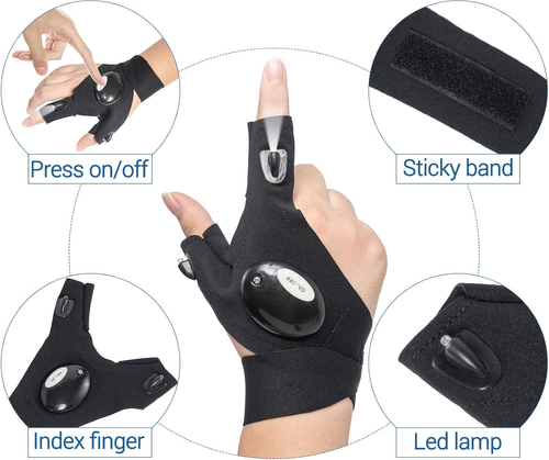 LED Flashlight Gloves Gifts for Men Women Fingerless Light Gloves for Fishing Camping Mechanic Work and Other Outdoor Activities
