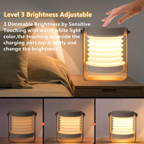Click to see full view        4-in-1 Foldable Table Lamp, Portable Telescopic LED Night Light,Wooden Handle Portable Lantern Light and Flashlight,Touch Control Dimmable 3 Level Brightness Night Light
