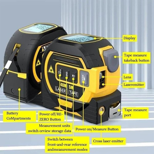 3 in 1 Laser Tape Measure, Digital Laser Rangefinder, with LCD Display, Laser Crosshair, 5m Tape Measure, Inch Metric Scale, for Interior Decoration, House Measurement