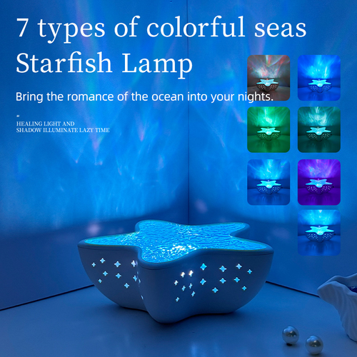 Starfish Ocean Projection Lamp, Romantic Water Ripple Night Light, Ocean Wave Projector Light, 7 Colors LED Sea Star Lamp, for Room Decor, Ambient Mood Lighting