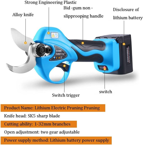 Professional Cordless Electric Pruning Shears 32mm 1.2 Inch Max Diameter Power Electric Scissors Long Reach Pruner Rechargeable