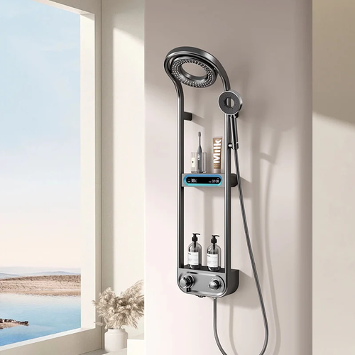 Smart New Temperature-Controlled Digital Display Shower Head Set – Thermostatic Home Shower System with Storage Shelf