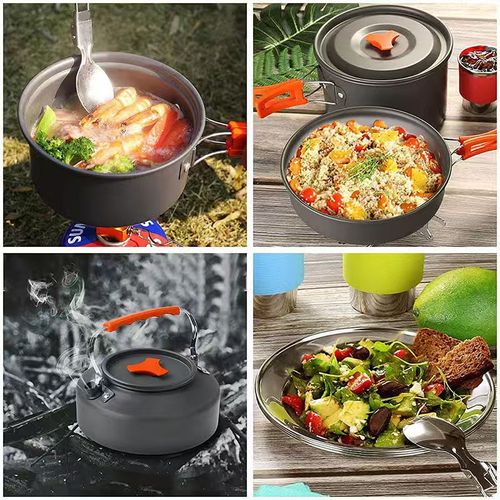 Outdoor Camping Pot Set Cookware Kit Combination 6-7 People Portable Stainless Steel Utensils for Picnic Trekking and Hiking
