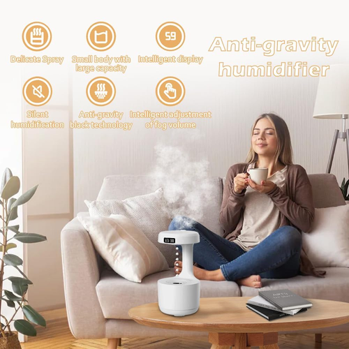 Anti-gravity Humidifier Desktop Mute Clock DisplaySuspended Water Drop Back Flow Creative Aromatherapy Machine Timer and Automatic Off Safety Switch