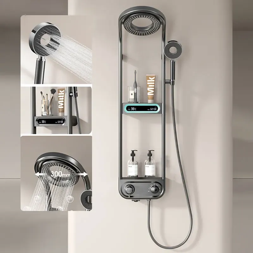 Smart New Temperature-Controlled Digital Display Shower Head Set – Thermostatic Home Shower System with Storage Shelf