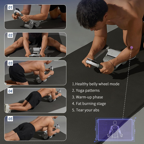 Ab Roller Wheel,Elbow Support Ab Wheel Roller Automatic Rebound Ab Workout Equipment for Core Workout,Core Strength Training Wheel with Time for Home Gym...