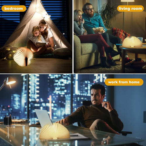 Wooden Book Light, Novelty Folding Book Lamp, 5 Colors Folding Night Light, Portable Desk Light USB Rechargeable Wooden Table Lamp Magnetic Design Creative..