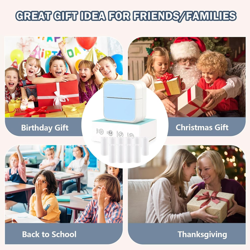 OFFCUP Mini Printer Mini Photo Printer with 5 Paper Rolls Portable Mini Printer Thermal Printer Pocket Printer Smartphone Bluetooth Printer for iOS and...