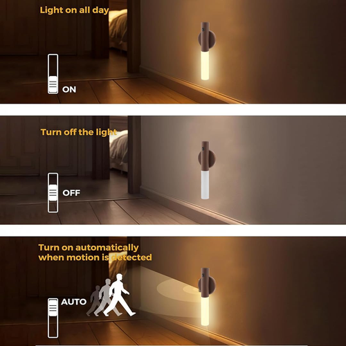 LANDGOO Wooden Nursery Night Light, LED Motion Sensor Nursing Lamp, USB Rechargeable Magnetic 360° Rotation Bedside Lighting for Bedroom Bathroom, Walnut Wood