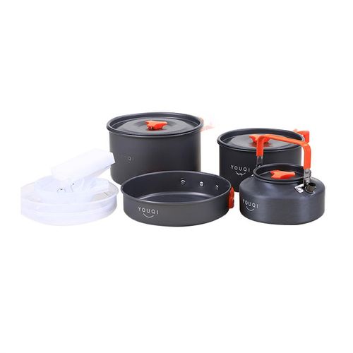 Outdoor Camping Pot Set Cookware Kit Combination 6-7 People Portable Stainless Steel Utensils for Picnic Trekking and Hiking