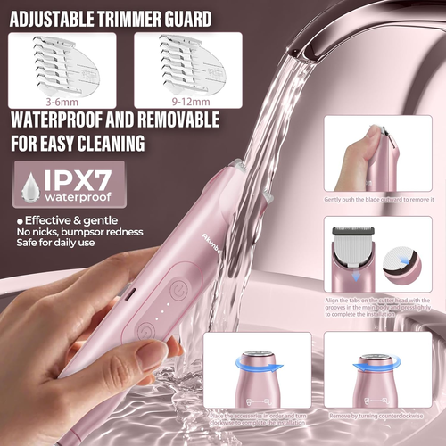 Akunbem 2 in 1 Electric  Dual Head IPX7 Waterproof Wet and Dry Use Shaver for Body and Face Hair Trimmer for Bikini, Armpits, Legs, Arms, Body,