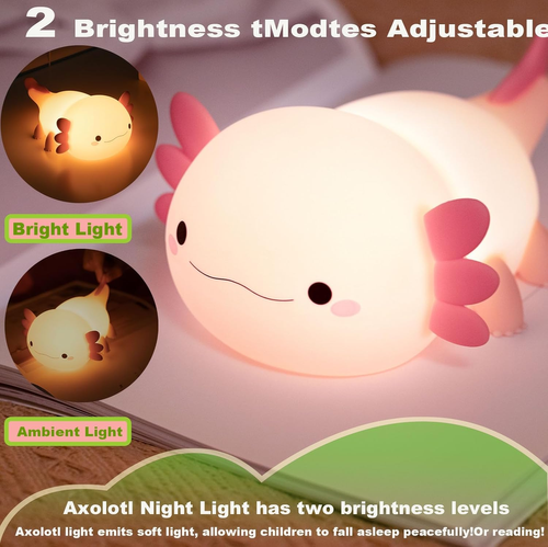 Mewaii Axolotl Night Light for Kids - Cute Silicone Rechargeable Touch Lamp, 1200mAh LED Nightlight for Children's Bedroom, Nursery Decor and Gifts