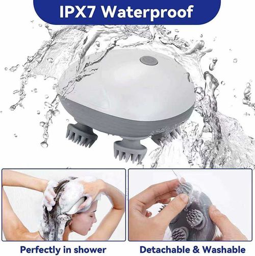 Electric Head Massager, IPX7 Waterproof, Wireless Head Massager with 4 Massage Heads and 3 Massage Modes, Scalp Massager for Relaxation for Full Body Massage
