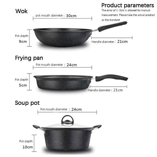 LOVFE 4pcs Factory Marble Non Stick Coating Carbon Steel Cast Iron Cookware Set Kitchenware Cooking Pots and Pans Fry Wok Set