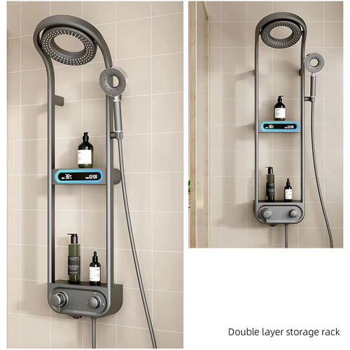 Smart New Temperature-Controlled Digital Display Shower Head Set – Thermostatic Home Shower System with Storage Shelf