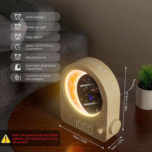 Sunrise Alarm Clocks for Bedrooms, Stepless Dimmable Moon Lamp Dual Alarm Clock Wake Up Light with 12Levels Volume for Heavy Sleepers, 10 Natural Sounds with 30 60 90min Timer Night Light