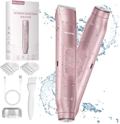 Akunbem 2 in 1 Electric  Dual Head IPX7 Waterproof Wet and Dry Use Shaver for Body and Face Hair Trimmer for Bikini, Armpits, Legs, Arms, Body,