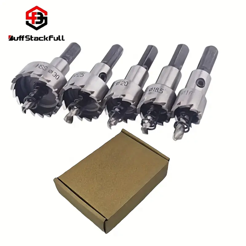BUFF STACK FULL 5pcs HSS Drill Bits  - High-Speed Steel, Rust-Proof, Precision Sizes (16mm-30mm) for Metal & Stainless Steel - Ideal for Professional Sheet Metal Work, Drill Bits for Steel, Metalworking Drill Bits | Durable Drill Bits, Industrial Drilling, DIY Enthusiasts, Construction